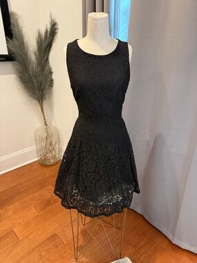 Monteau Black Lace Sleeveless Fit-and-Flare Mini Dress
